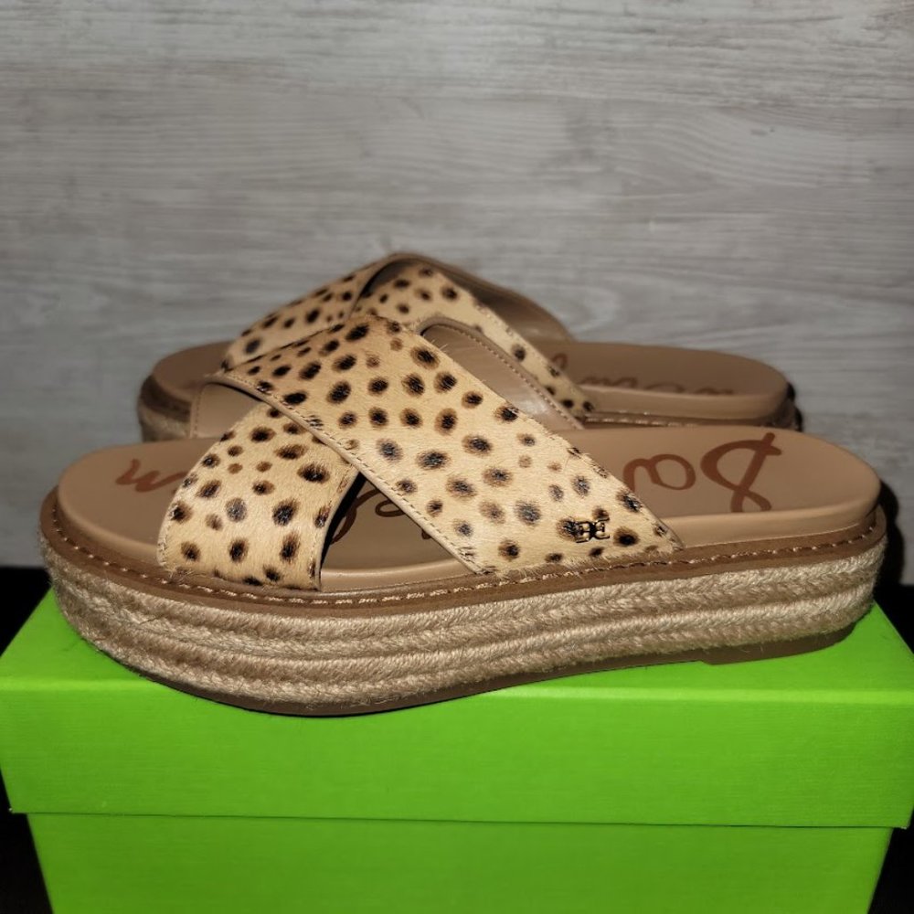 Sam Edelman Leopard Print Espadrille Platform Slide Sandals - Tan/Black - Picture 5 of 13